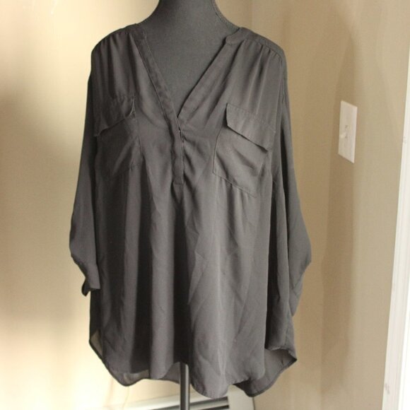 torrid Tops - TORRID Size 3 Black Blouse Half Button and Chest Pockets